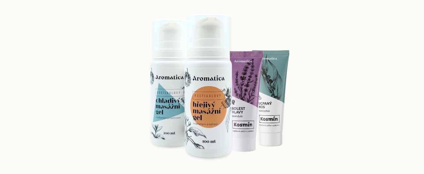 Přírodní masti a gely Aromatica – kostivalový gel, měsíčková mast a řada Kosmín